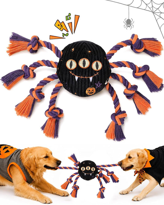 Halloween Tug of War Dog Toy with Rope and Ball, Spider