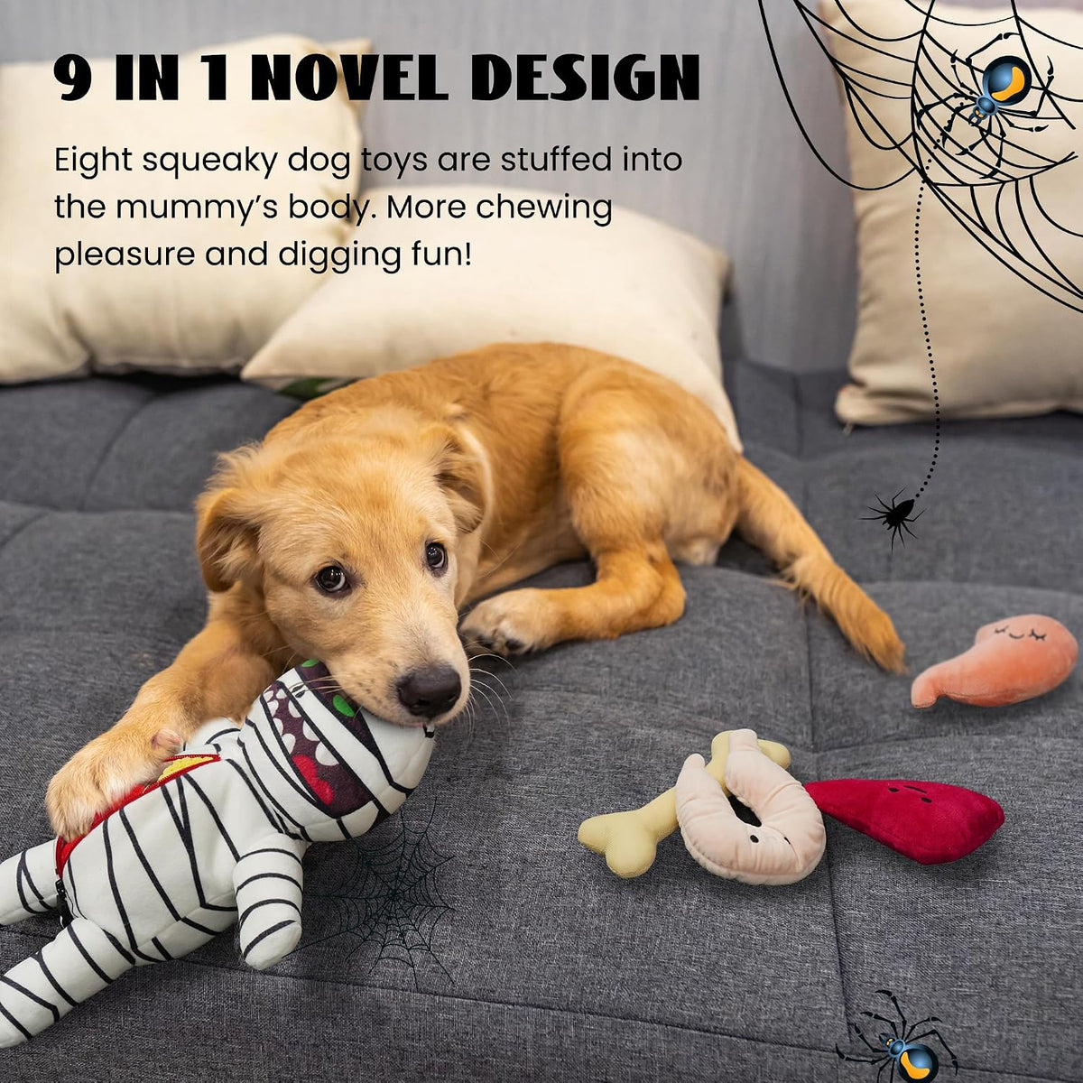 Halloween Zombie Mummy Dog Toys with Organs: Funny Cool Hide and Seek Squeaky Chew Toys for Puppies, Small and Medium Size Breed, Plush Stuffed Cognitive Puzzle Toys for Training