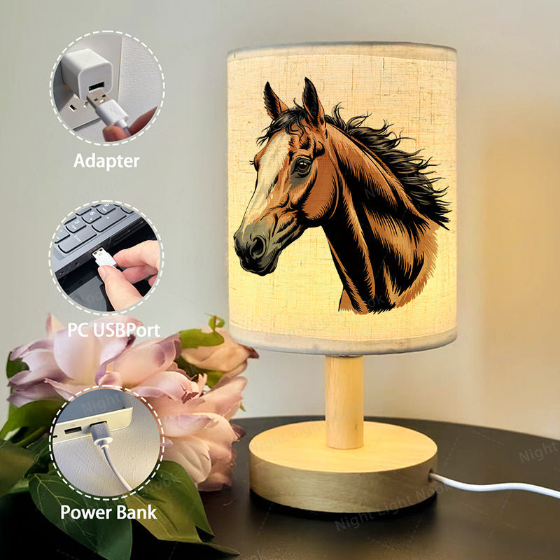 1pc Horse Head LED Fabric Table Lamp, USB Bedside Lamp, Bedroom Lamp And Dormitory LED Lighting Fixture, Office Decorative Lamp with Fabric Lampshade, Night Light for Room And Living Room Decoration