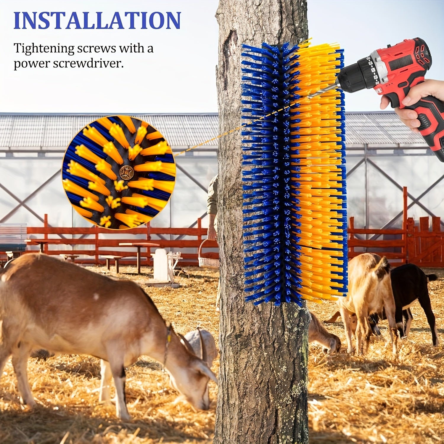 1pc Durable Livestock Scratch Brush, 19.0x8.0 inch- Ideal for Horse, Cow, Sheep Grooming- Includes Screw-On Accessories, No Batteries Required, Horse Grooming Supplies