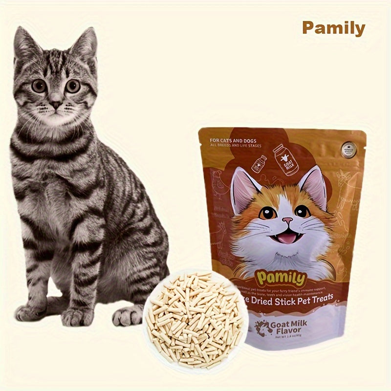 80g/2.8oz Premium Pamily Freeze-Dried Stick Pet Treats - Delicious Catnip, Goat Milk, and Fish Oil Flavors for Healthy Skin and Coat - Suitable for Cats and Dogs of All Ages
