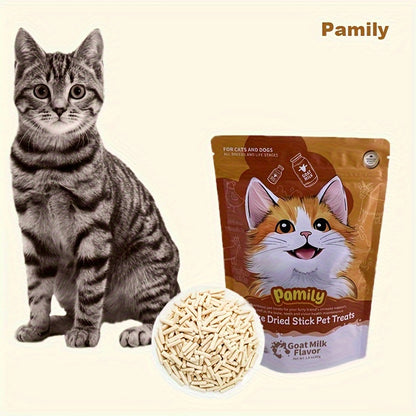 80g/2.8oz Premium Pamily Freeze-Dried Stick Pet Treats - Delicious Catnip, Goat Milk, and Fish Oil Flavors for Healthy Skin and Coat - Suitable for Cats and Dogs of All Ages