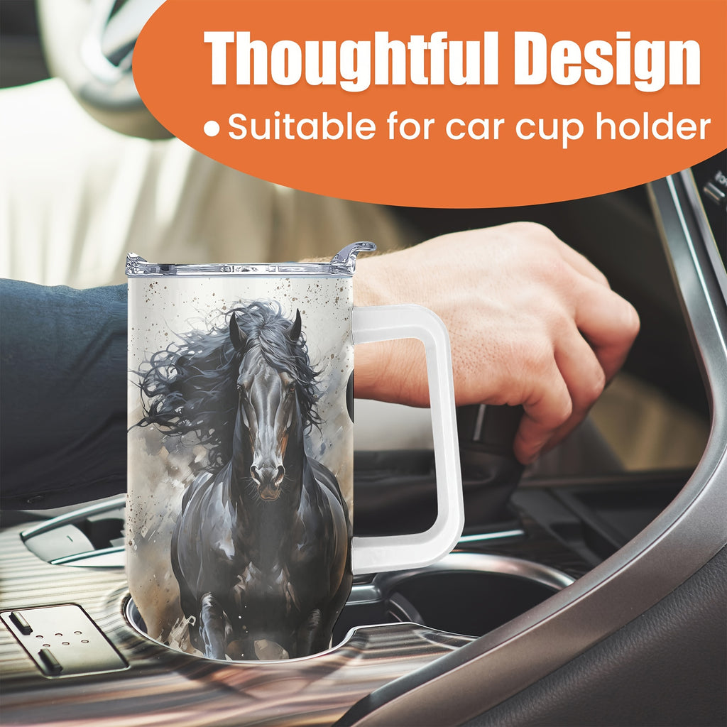 1pc, -Themed Tumbler Designed Like a Horse, 40 Ounces, Leakproof Stainless Steel Travel Mug Featuring a Handle, Lid, And Straw. This Water Bottle Is Break-Resistant And Vacuum Insulated, Ideal for Winter Beverages And Outdoor