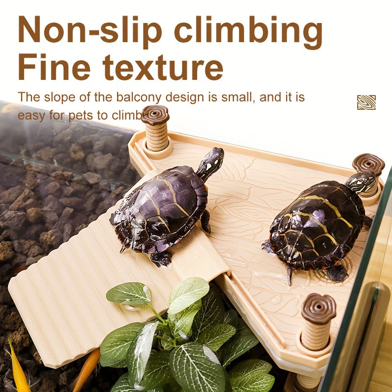 Wood Grain Basking Platform for Turtles, Plastic Climbing Rest, Deep Water Floating Habitat, High Water Level Ecological Ladder, Large Turtle Tank Accessory