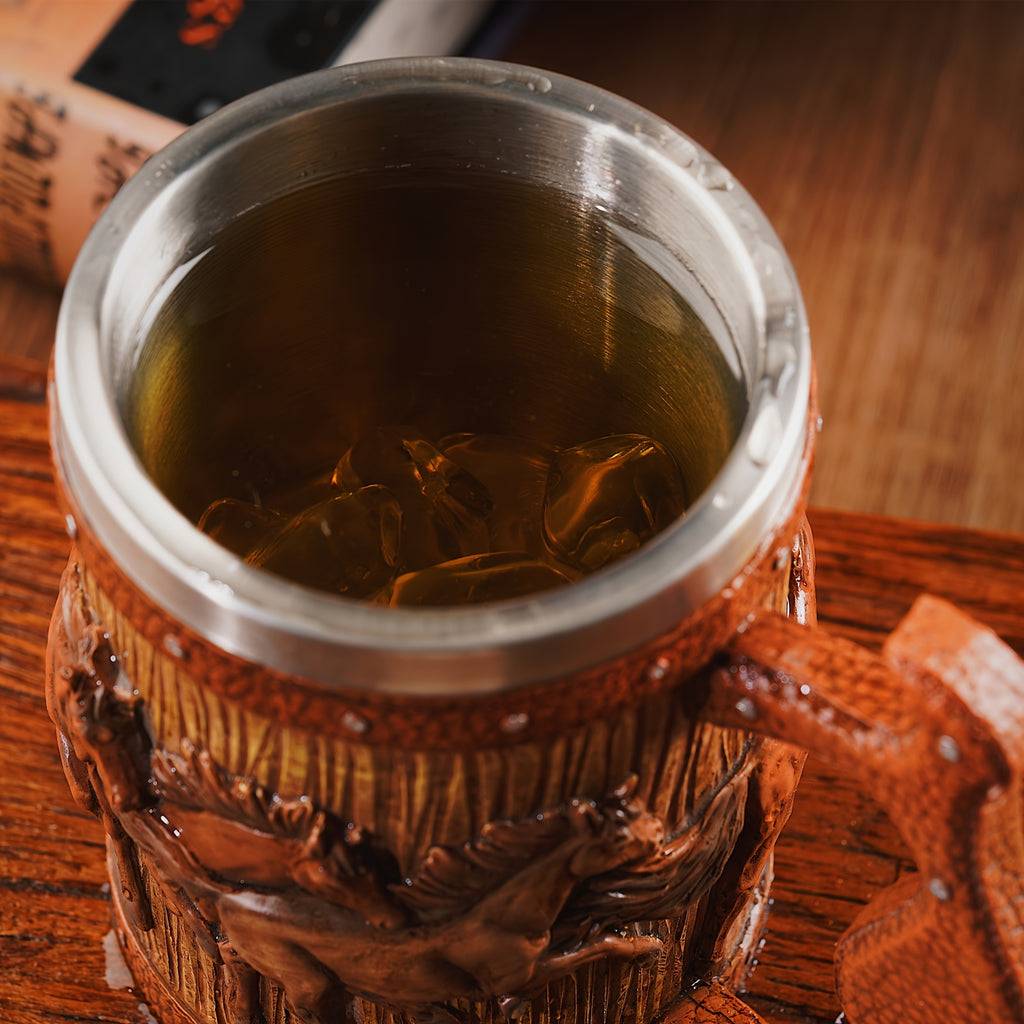 Viking Style Stainless Steel Mug with Horse Relief Design - Perfect for Christmas, Halloween, and Easter Celebrations