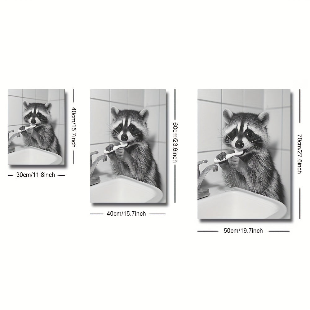 Set of 3 Raccoon Canvas Wall Art Prints - Modern Art Deco Animal Theme, Contemporary Portrait Orientation Black and White Posters for Bathroom, Bedroom, Living Room Decor, Unframed Indoor Hanging Decor