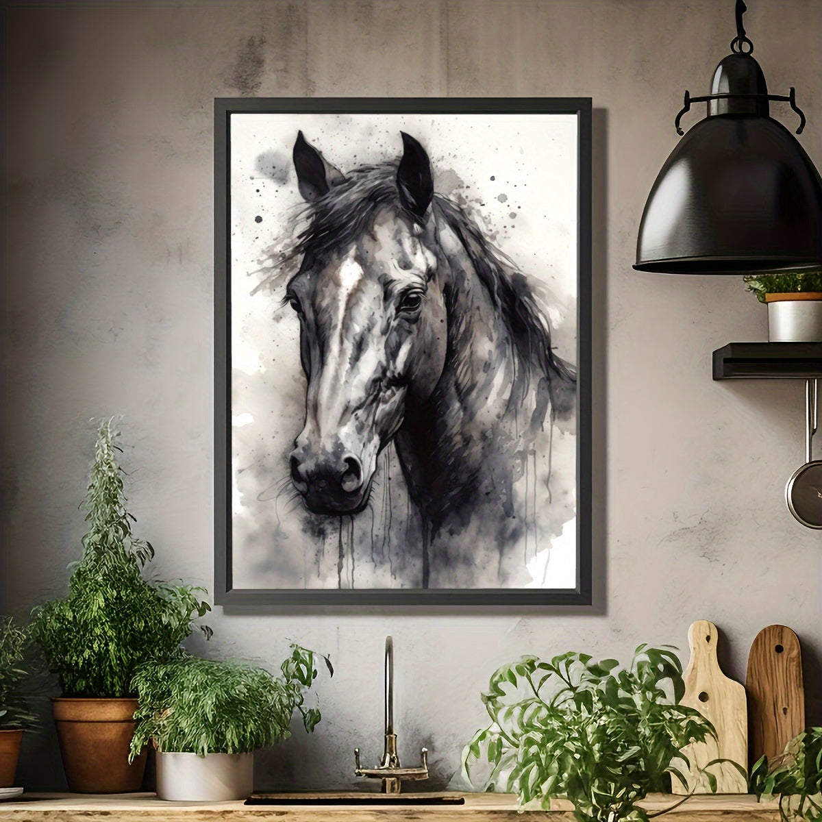 Black Ink Horse Wall Art Poster, 12x16 inches, Capturing Nature's Beauty and Elegance - Watercolor Canvas Print for Home, Bedroom, Kitchen, Bathroom, Living Room, Office Decor