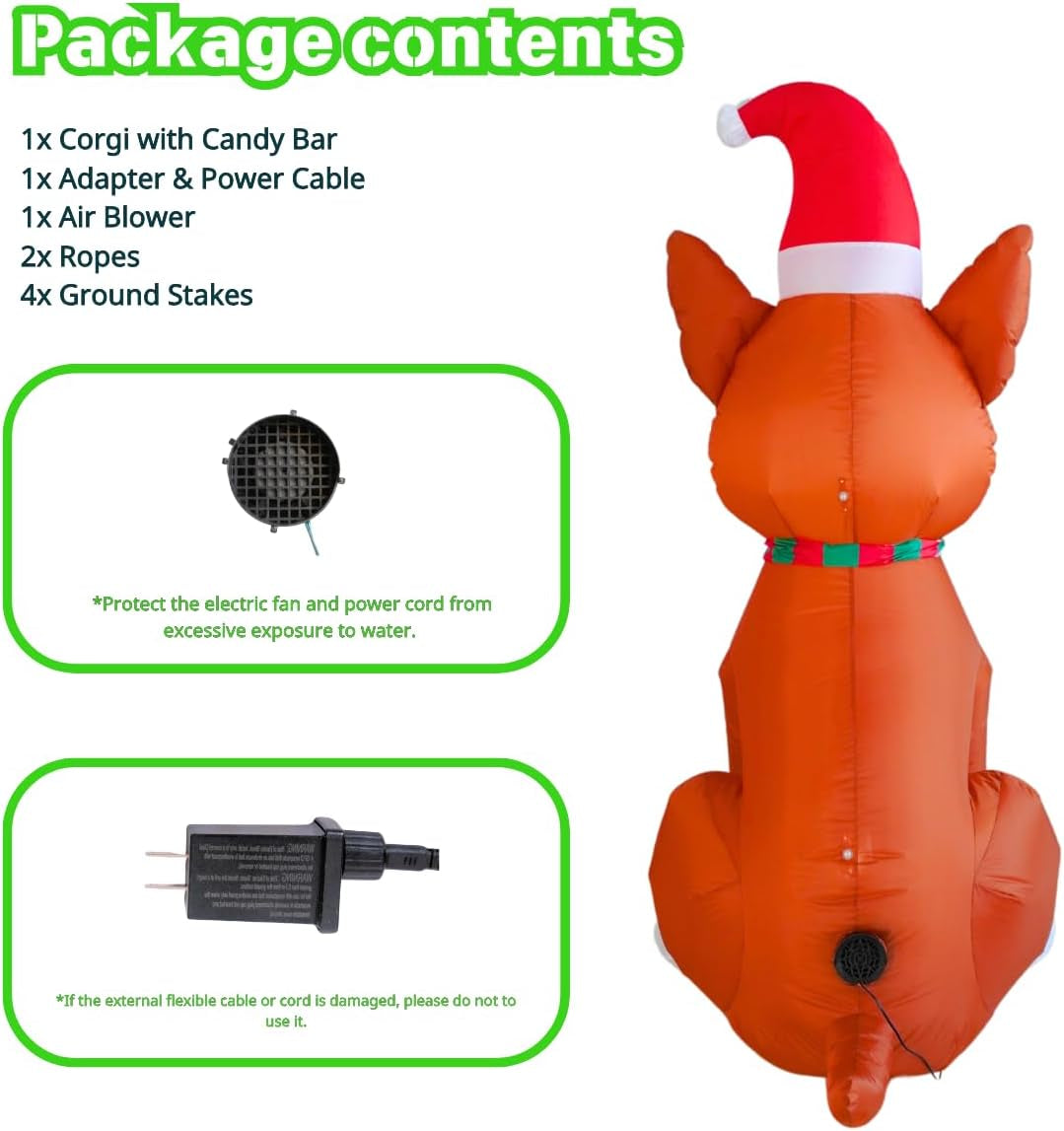 5FT Inflatable Corgi with Candy Bar - Outdoor Christmas Decoration with Built-in LED Lights for Indoor and Lawn Garden Use