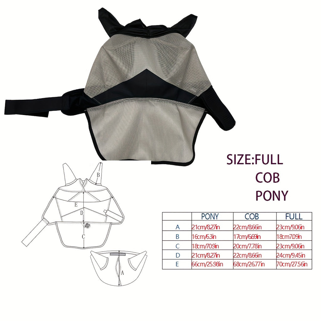 Equestrian Long Nose Fly Mask for Horses, PVC Breathable Mesh Protection with Adjustable Straps - Fly Repellent Horse Mask