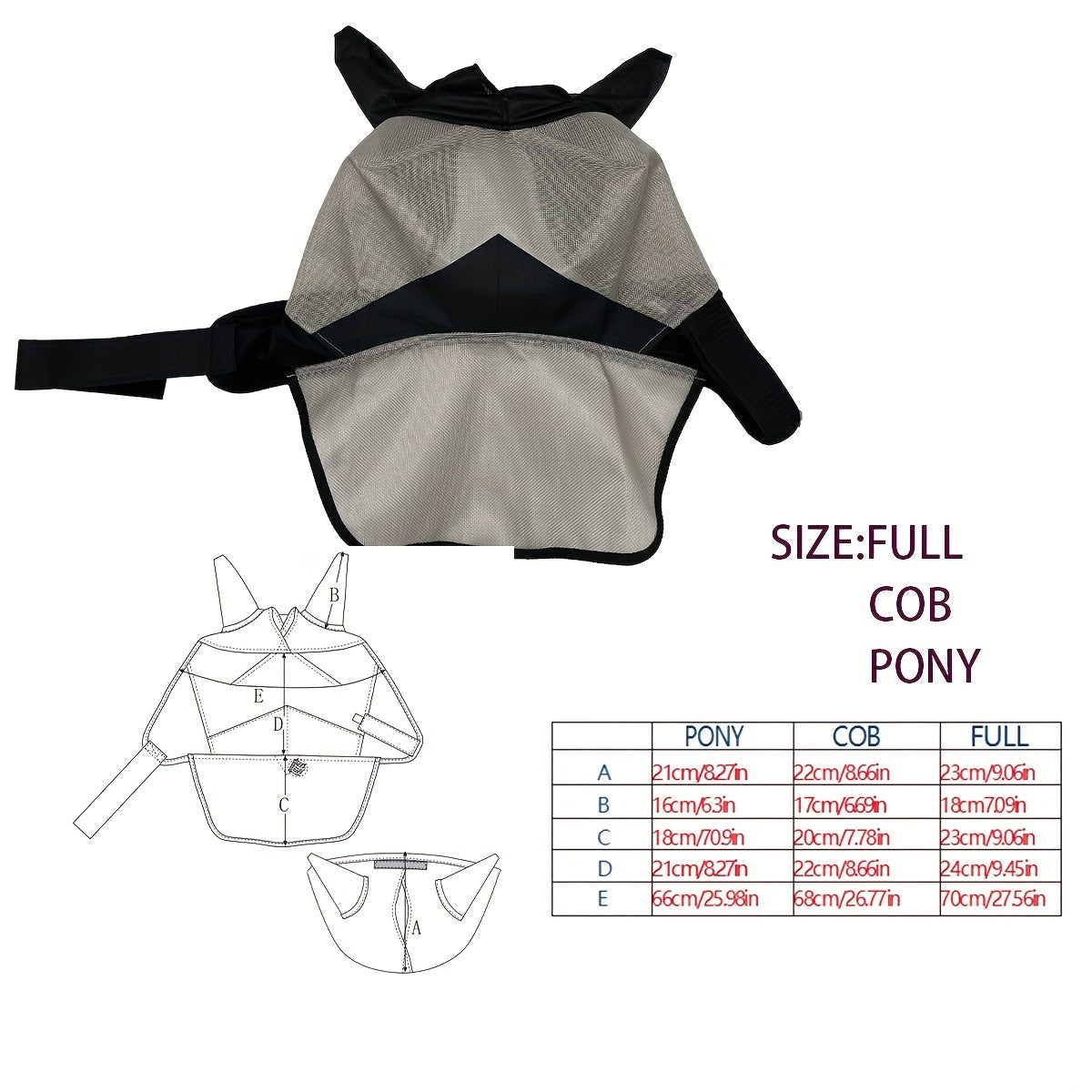 Equestrian Long Nose Fly Mask for Horses, PVC Breathable Mesh Protection with Adjustable Straps - Fly Repellent Horse Mask