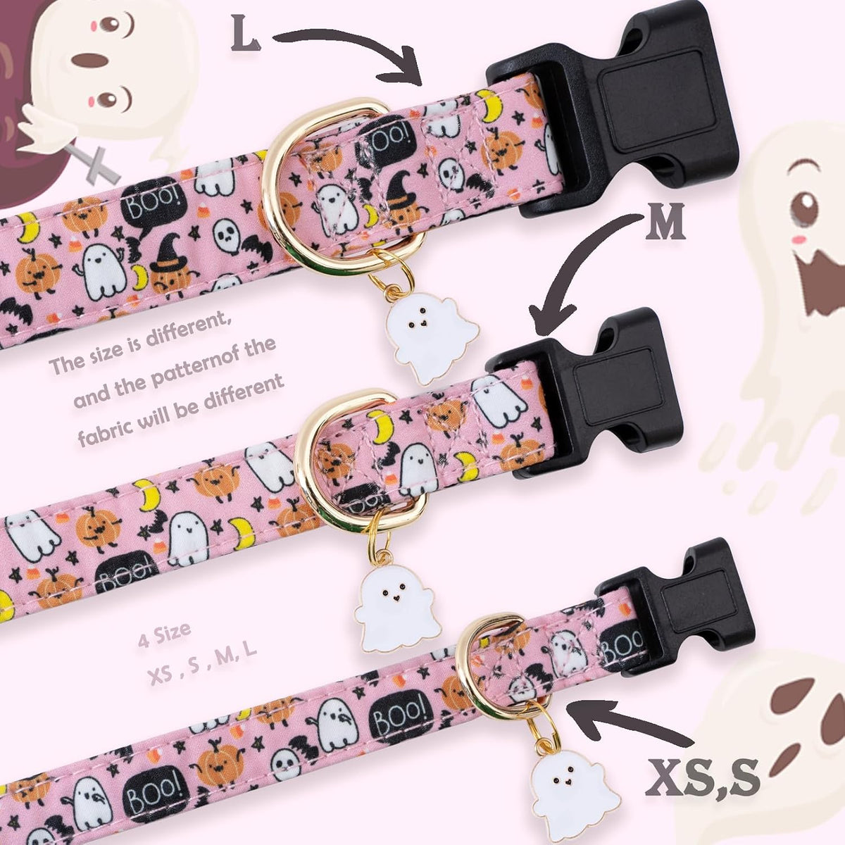 Pink Halloween Dog Collar for Small Medium Large Dogs M