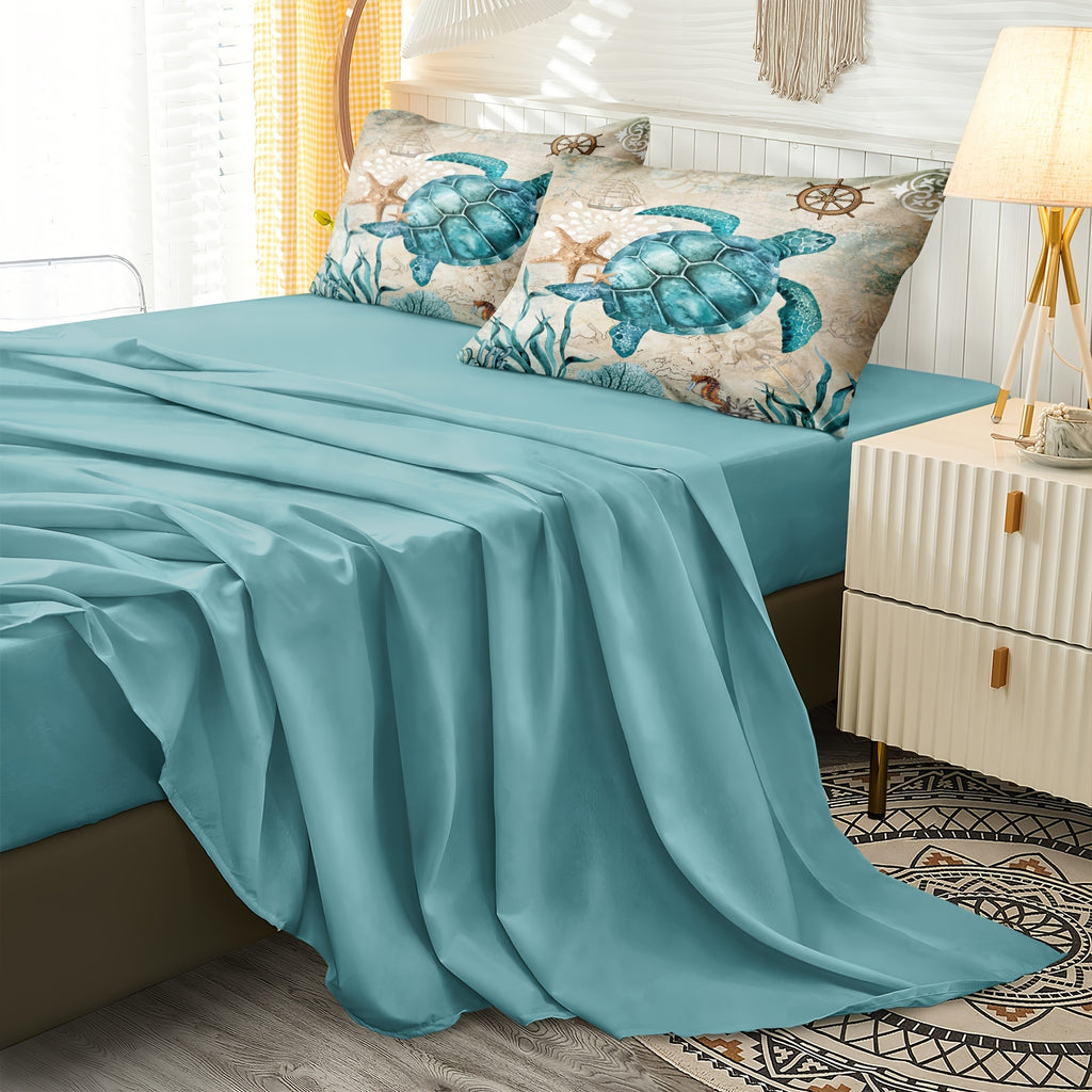 8 Pieces Blue Green Comforter Set Ocean Life Bed In A Bag Turtle Beach Bedding Set Hawaii Style Summer Lightweight Bedding Comforter Set 200g Microfiber Filling Soft Lightweight Comforter Set For All Seasons