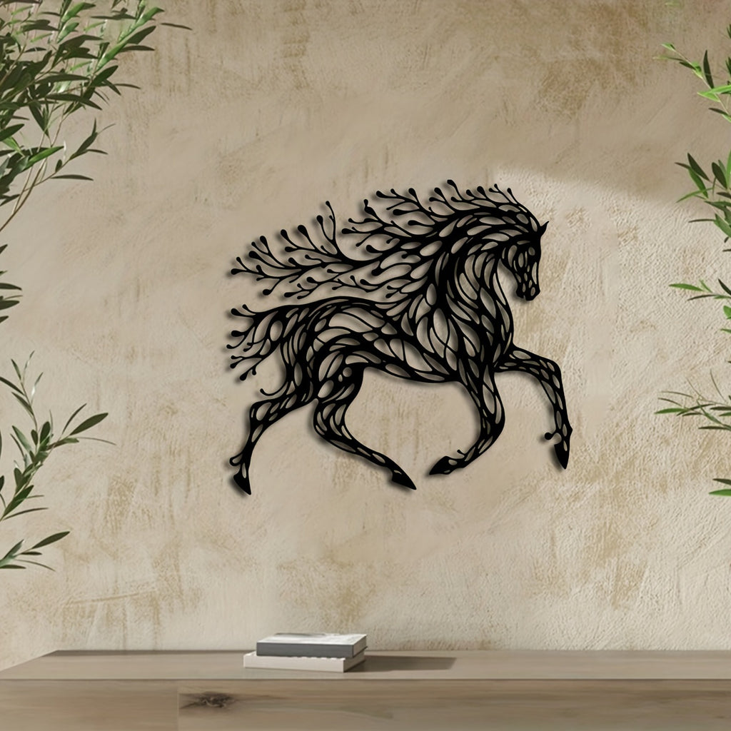 1pc Handcrafted Metal Horse Wall Art - Unique Equestrian Theme Decor for Rustic Farmhouse, Home Office, and Outdoor Spaces - Perfect Wildlife Lover Gift with Trendy Black Tree Design