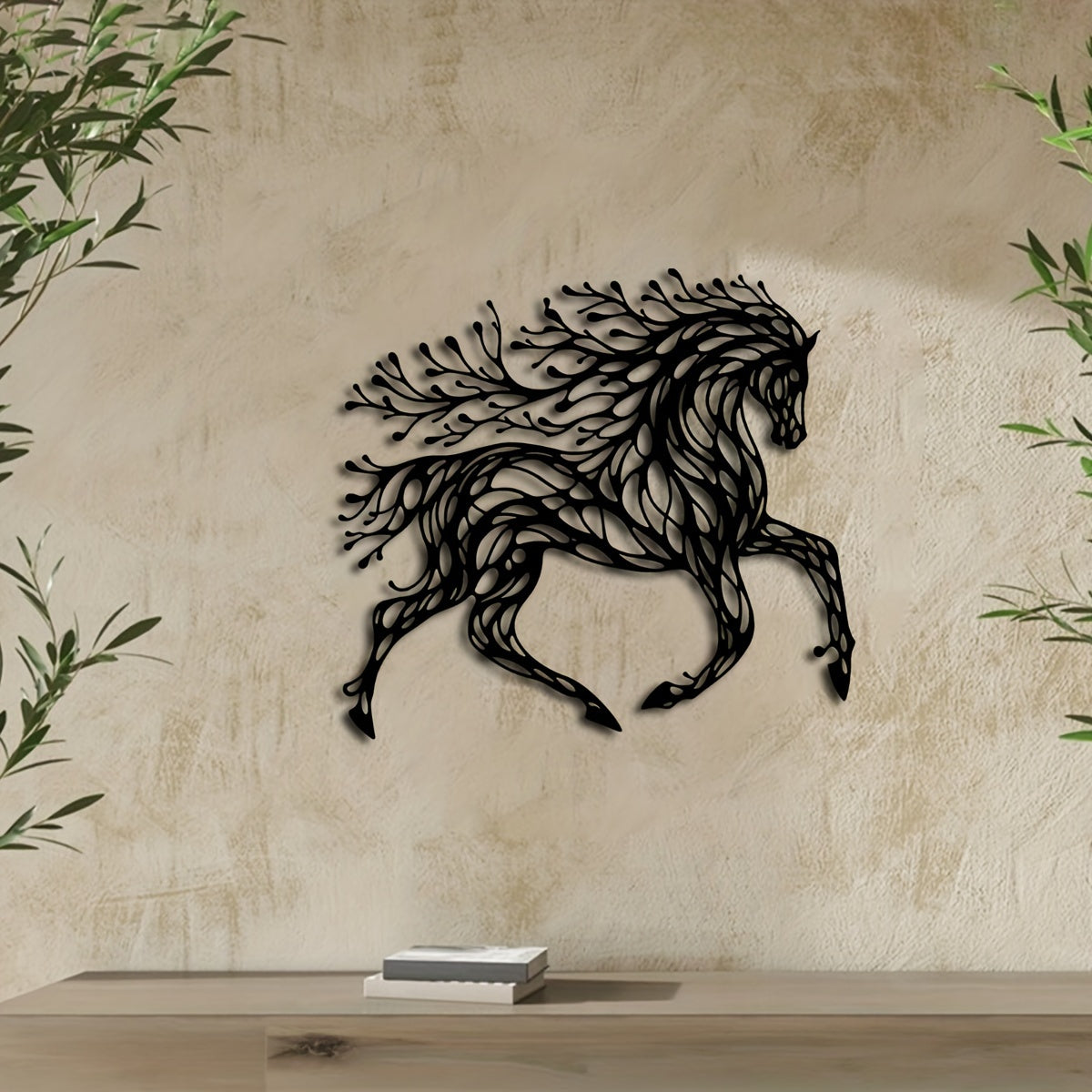 1pc Handcrafted Metal Horse Wall Art - Unique Equestrian Theme Decor for Rustic Farmhouse, Home Office, and Outdoor Spaces - Perfect Wildlife Lover Gift with Trendy Black Tree Design