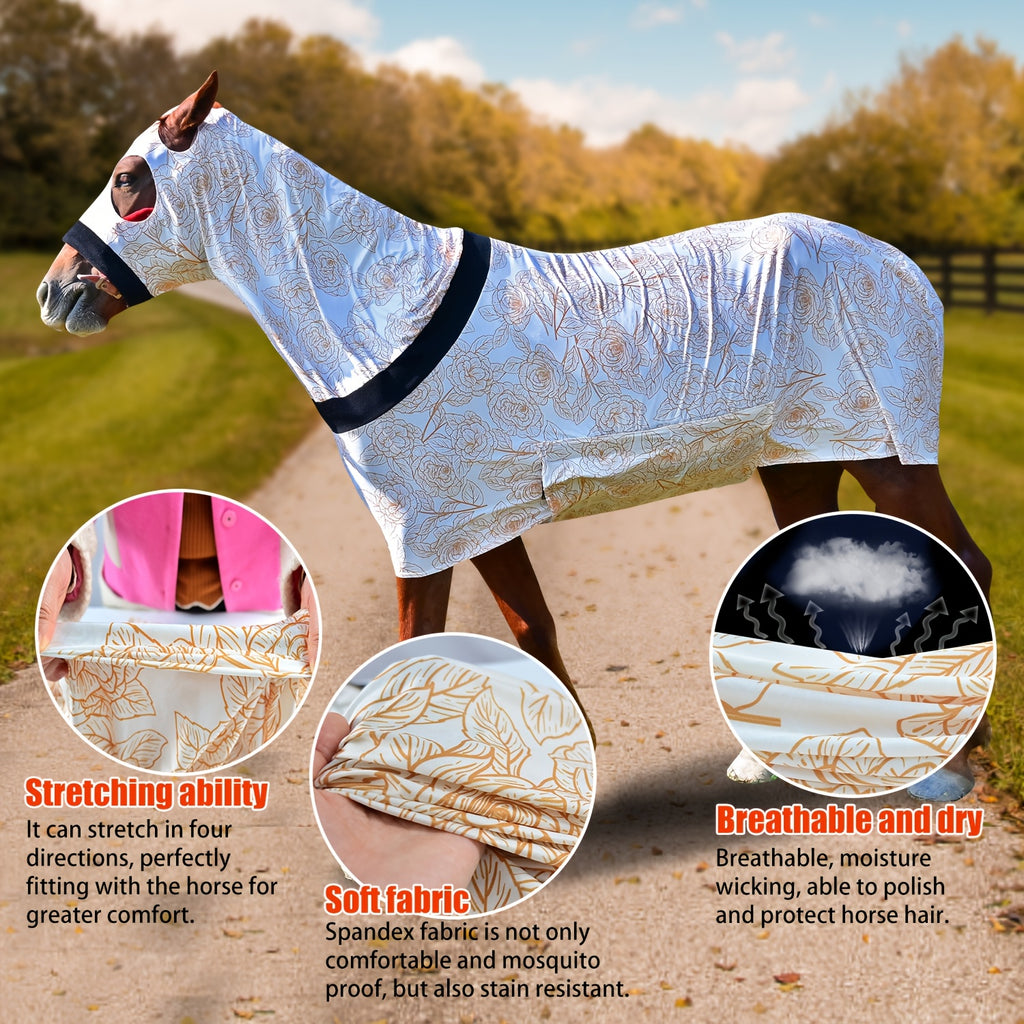 1pc EquiStar Horse Blanket with Neck Cover - Full Body Elastic Thin Polyester Fiber Horse Sheet, All Breed Sizes, Zippered Soft Comfort Protection from Mosquitoes and Flies