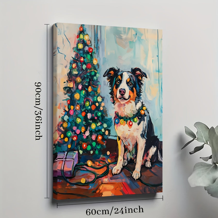 Australian Shepherd Christmas Dog Wall Art Canvas