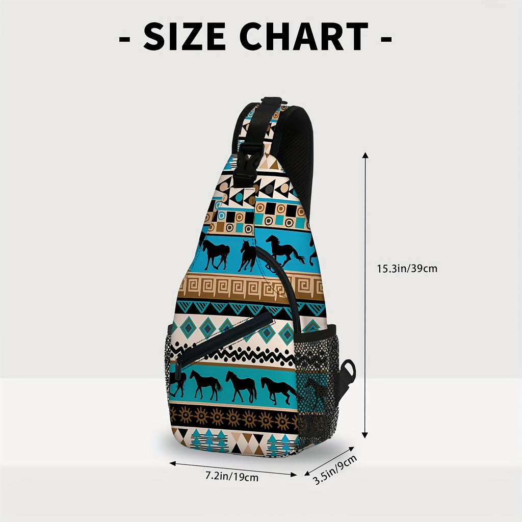 Totem Style Horse Pattern Print Casual Sling Bag, Men's And Women's Crossbody Bag For Travel & Daily Commute