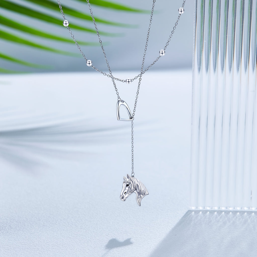 Women's Horse Lasso Layered Necklace 925 Sterling Silvery Horseshoe Y Necklace Women's Jewelry Gift