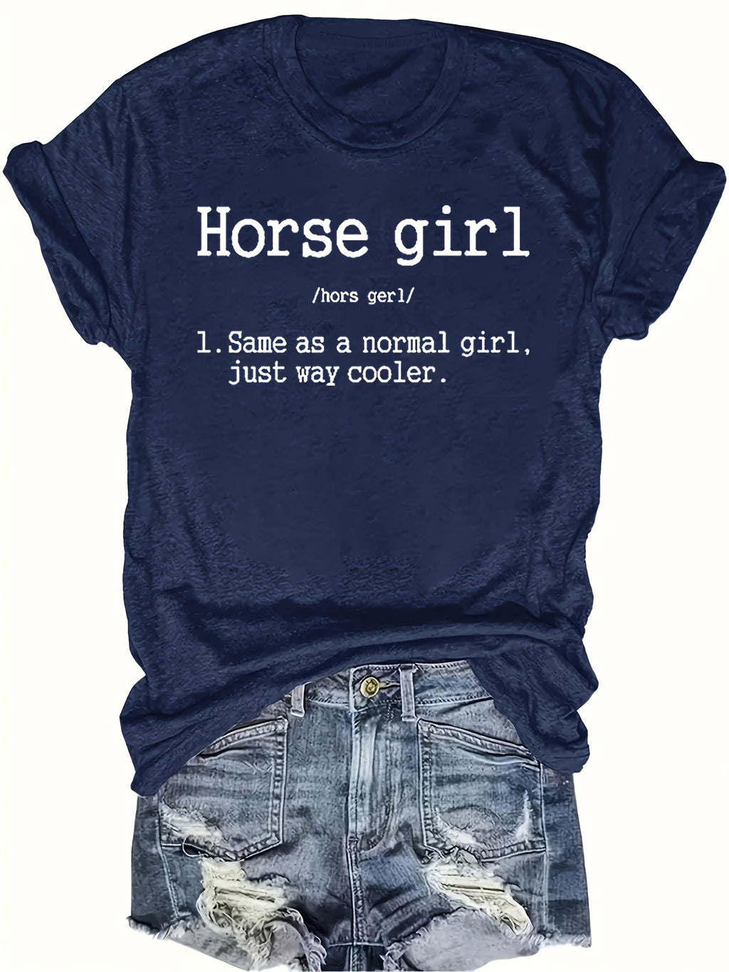 Vibrant Horse Girl Letter Print T-Shirt - Soft Short Sleeve Crew Neck Casual Top for Summer - Comfortable Women's Clothing for Horse Lovers