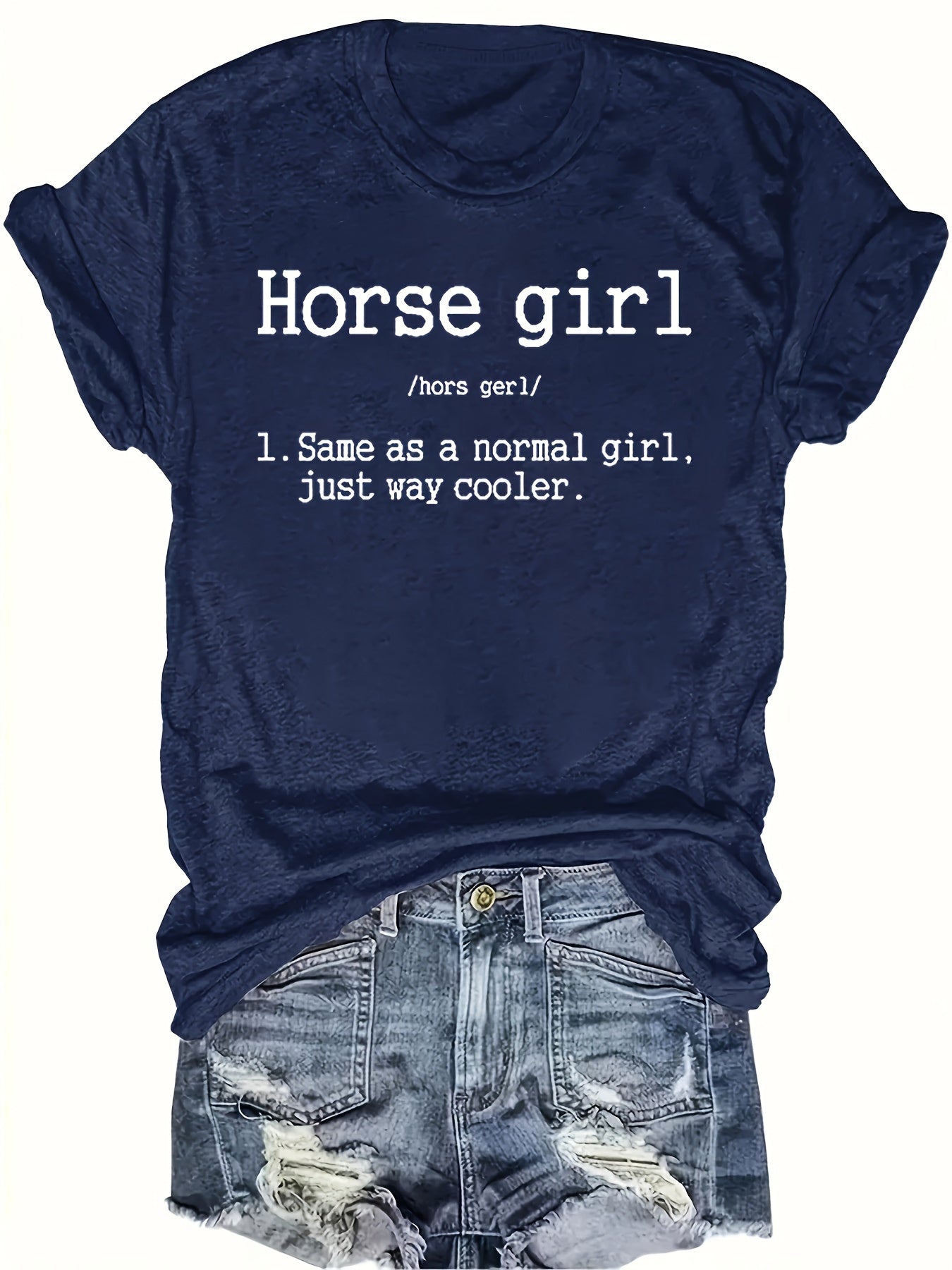 Vibrant Horse Girl Letter Print T-Shirt - Soft Short Sleeve Crew Neck Casual Top for Summer - Comfortable Women's Clothing for Horse Lovers