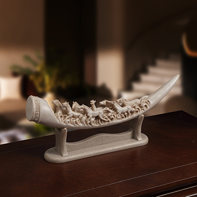 [8 Horse Resin Sculpture] 8 Dynamic Horse Resin Sculpture - Ivory-Style Fantasy Decor | Handcrafted Home & Office Desk Decor for Living Room, Housewarming or Business Opening Gift, No Electricity Needed, Horse Lover Gifts