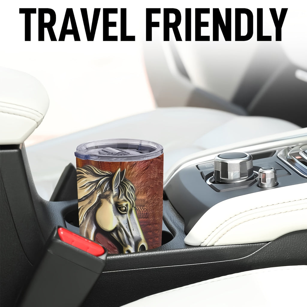 [20Oz Stainless Steel Travel Tumbler] 20Oz Metal Horse Stainless Steel Tumbler,Metal Horse Print Double Wall Vacuum Insulated Travel Mug, Gifts for Parents, Relatives And Friends
