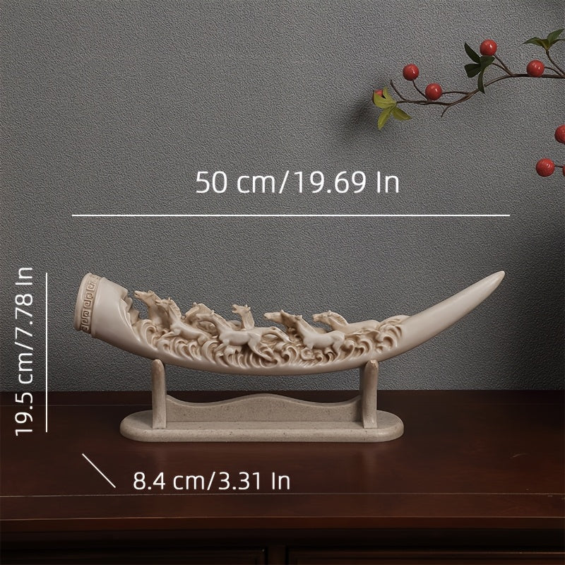 [8 Horse Resin Sculpture] 8 Dynamic Horse Resin Sculpture - Ivory-Style Fantasy Decor | Handcrafted Home & Office Desk Decor for Living Room, Housewarming or Business Opening Gift, No Electricity Needed, Horse Lover Gifts