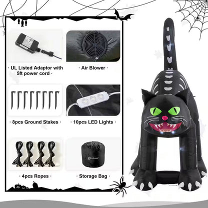11 ft. Lighted Halloween Inflatable Skeleton Cat Decor