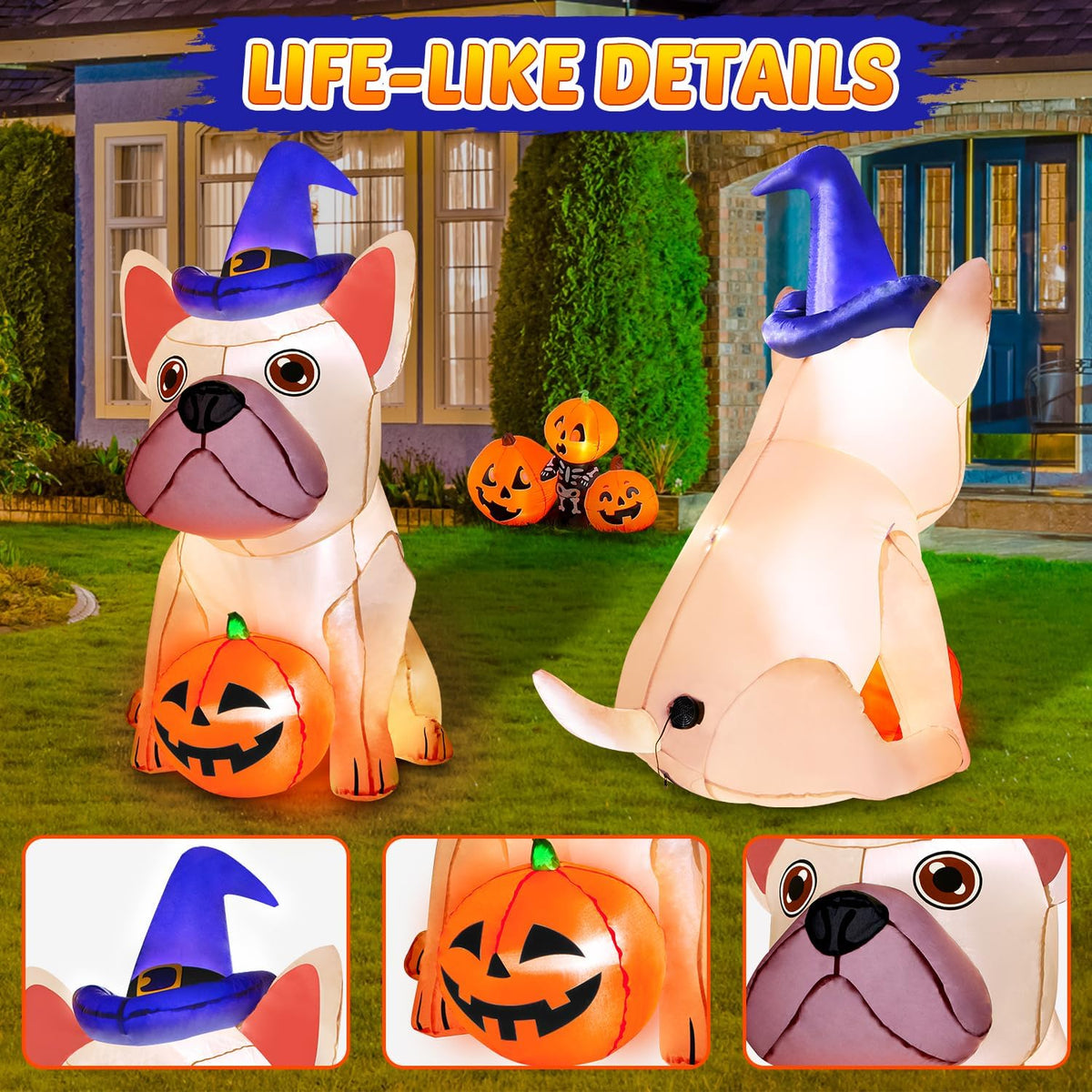 5Ft Halloween Inflatable Decorations with Built-in Bright LEDs - Inflatable Pumpkin with Witch Hat for Outdoor and Indoor Holiday Party Decor, Lawn and Garden Clearance