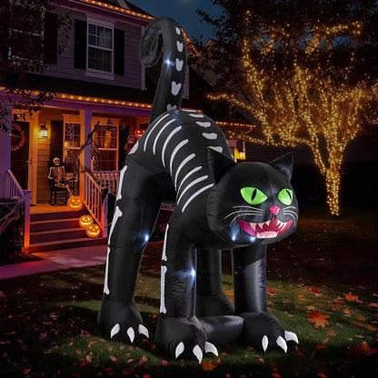 11 ft. Lighted Halloween Inflatable Skeleton Cat Decor
