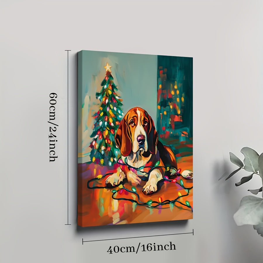 Basset Hound Christmas Dog Canvas Wall Art
