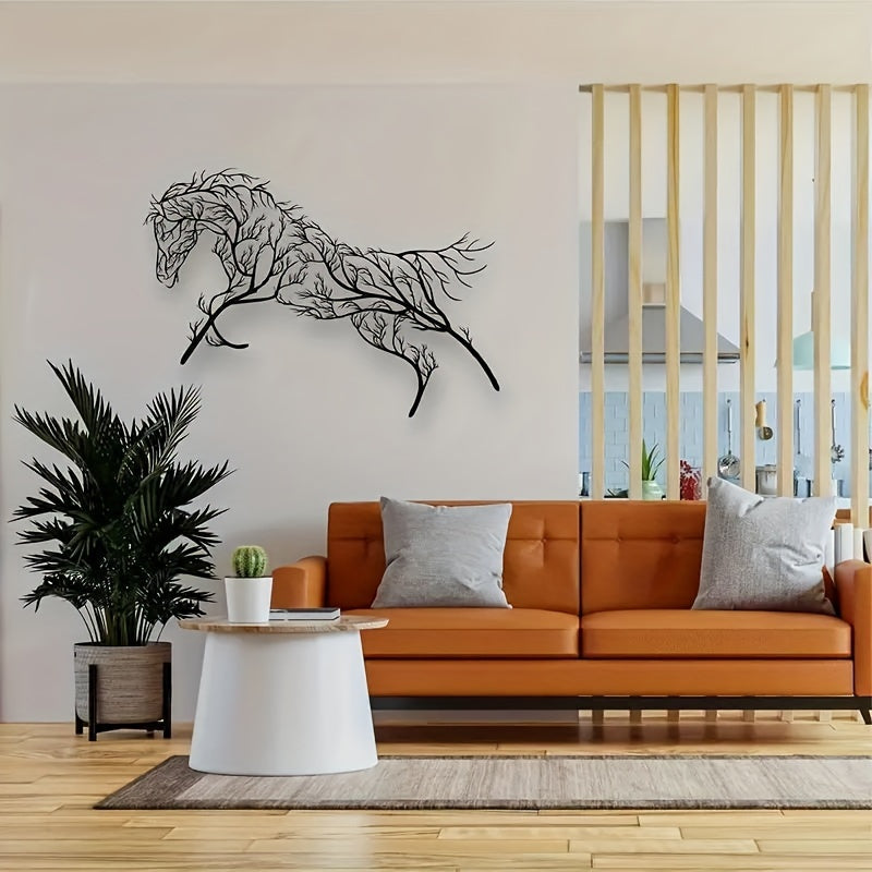 Vintage Metal Horse Silhouette Wall Art - Black Iron Branch Decor for Living Room, Bedroom, Study & Outdoor Spaces, Animal Craft, Wall Decoration