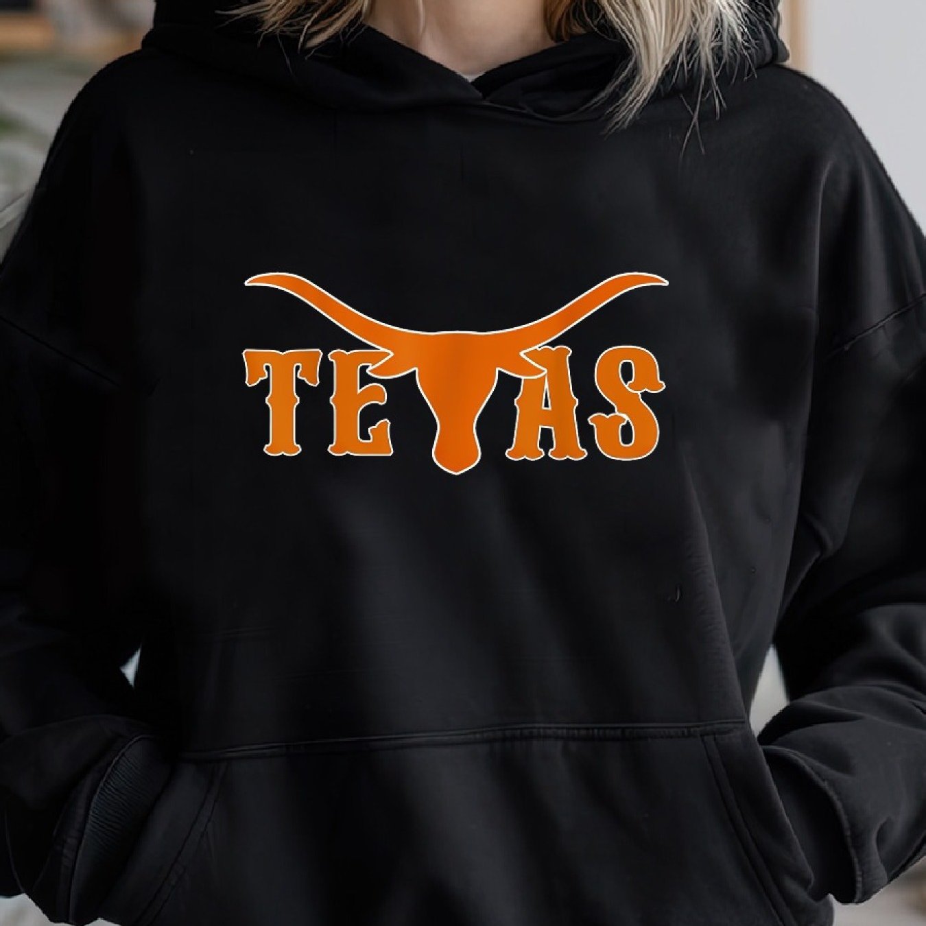 Long Sleeve Classic Print Pullover Hoodie, Texas USA Austin Pride Bull American Cozy Casual For Sports