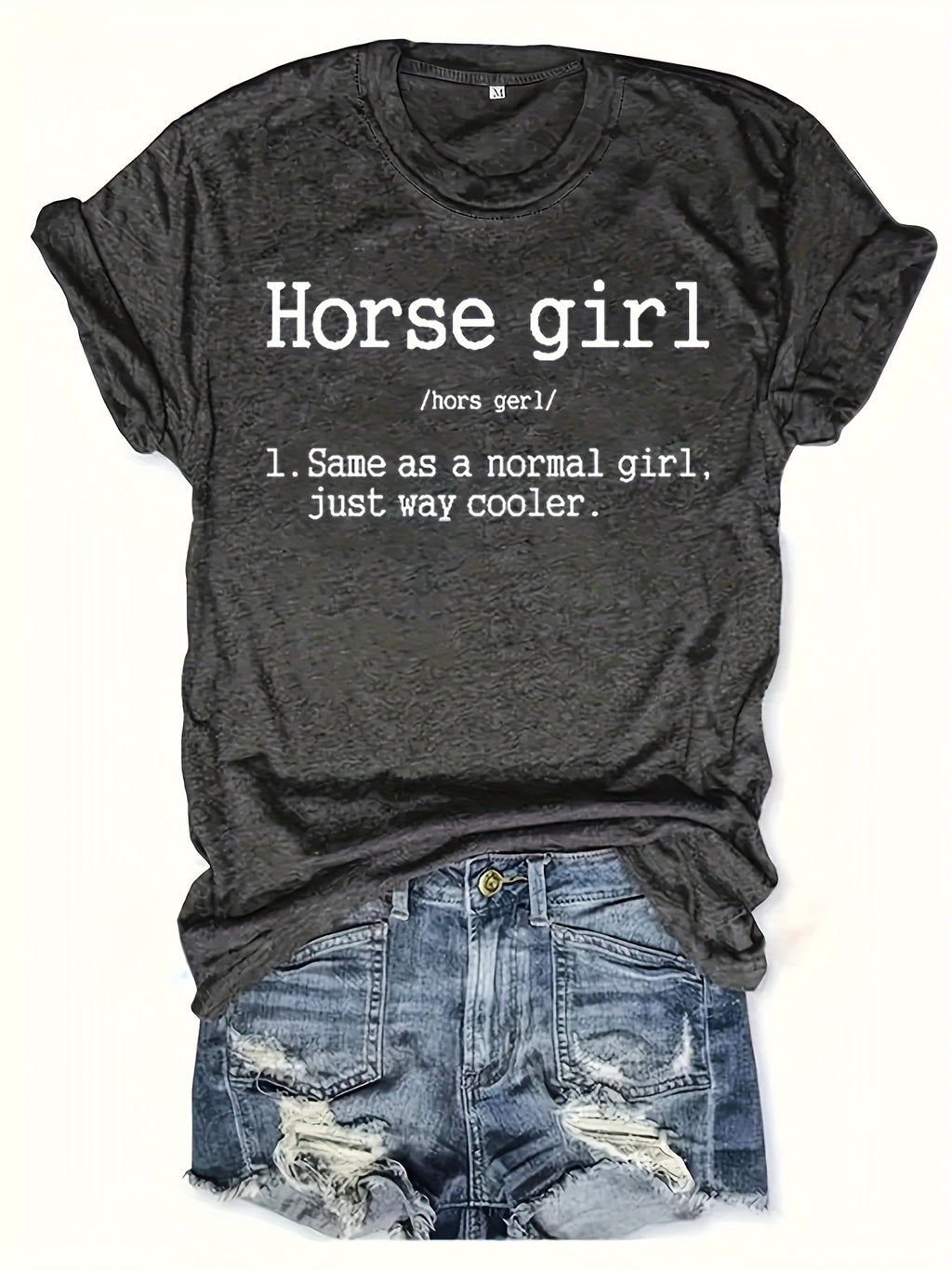 Vibrant Horse Girl Letter Print T-Shirt - Soft Short Sleeve Crew Neck Casual Top for Summer - Comfortable Women's Clothing for Horse Lovers