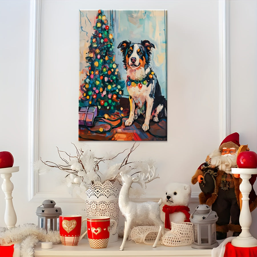 Australian Shepherd Christmas Dog Wall Art Canvas