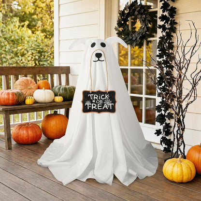 Halloween Decorations, 2.3 FT Light-Up Ghost Dog with Trick or Treat Sign