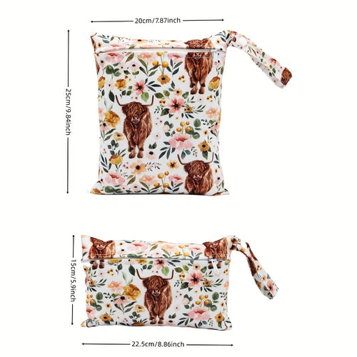 2pcs Soft Cute Cow Prints Wet Bags, Diaper Bags Christmas, Halloween, Thanksgiving Gift