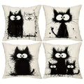 4pcs Boho Chic Black Cat Throw Pillow Covers, 18x18 Inches - Decorative Cushion Cases for Sofa & Bedroom, Zip Closure, Hand Wash Only - Perfect for Farmhouse Style Home Decor, Decorative Pillows