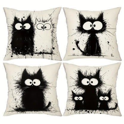 4pcs Boho Chic Black Cat Throw Pillow Covers