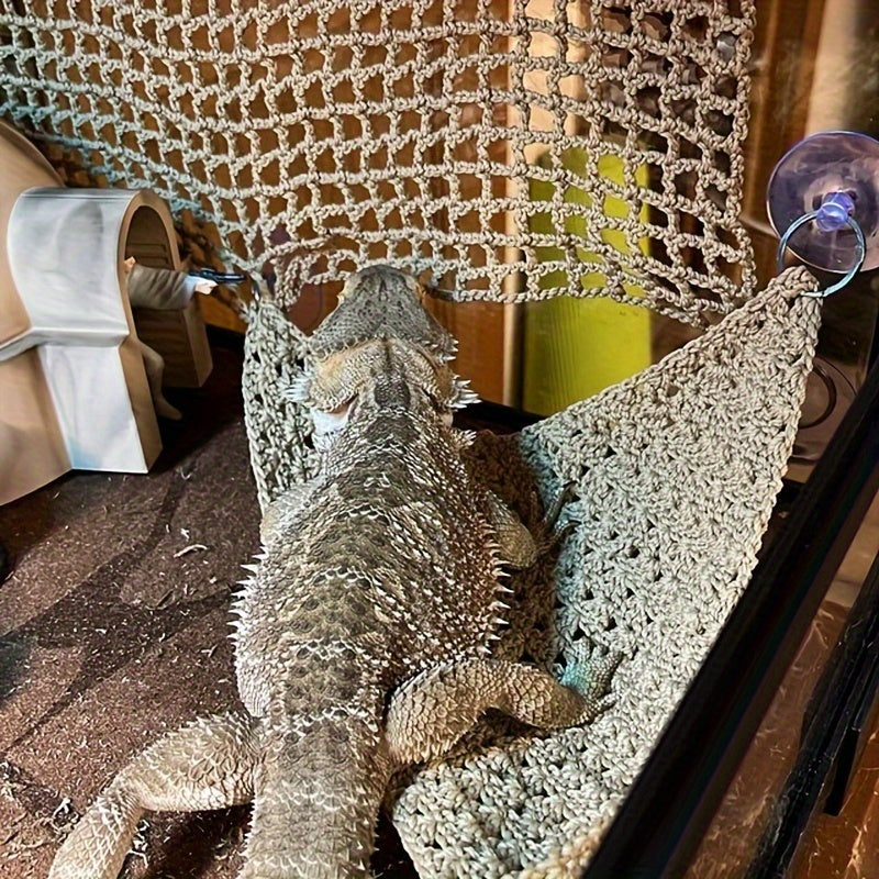 Crawling Pet Handmade Cotton Rope Mesh Climbing Net Hammock, Suspension Bridge Toy Suitable For Bearded Dragon Lizard