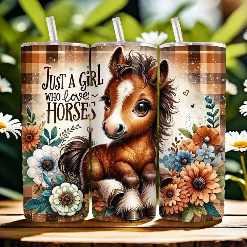 20oz Horse-Themed Stainless Steel Water Bottle, Vacuum Insulated, Leak-Proof Lid, Portable Travel Tumbler for Hot and Cold Beverages, Ideal Gift for Horse Lovers, Family, Friends - Durable 304 Stainless Steel