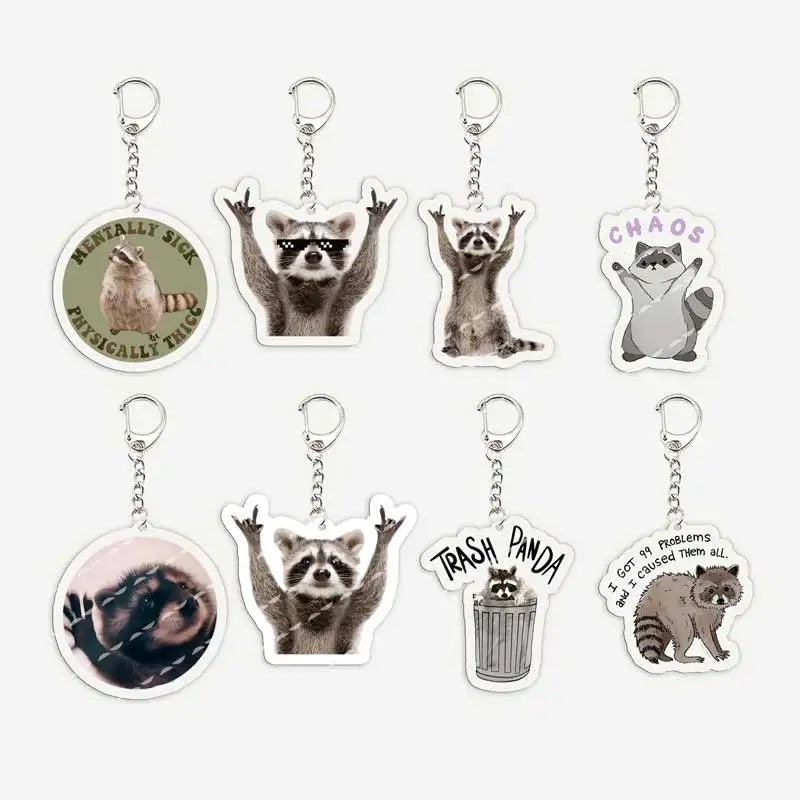 Cute Raccoon Memes Keychains Acrylic Funny Memes Raccoon Quotes Keyring for Accessories Bag Key Chain Ring Fans Friends Gifts