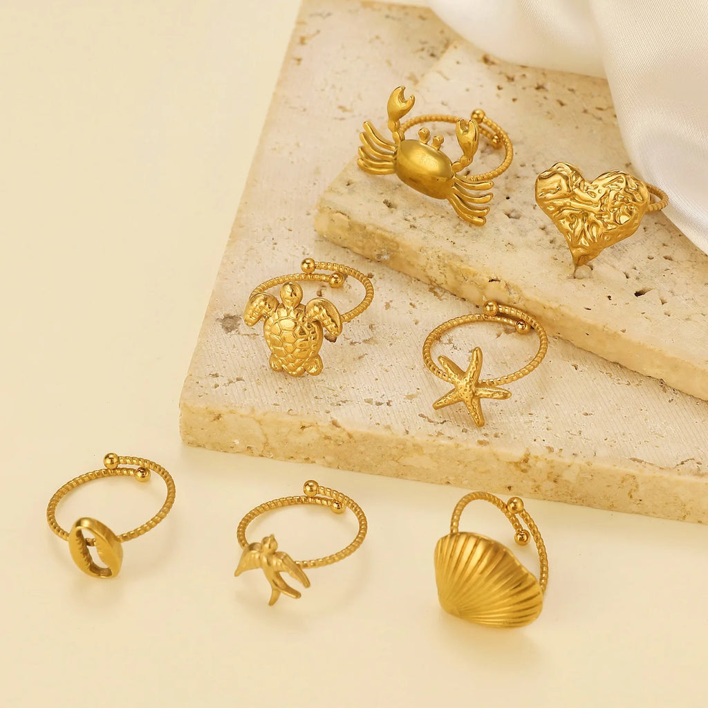 Wholesale Stainless Steel Metal Crab Rings Heart Starfishsea Turtles Open Adjustable Rings Women Jewelry Accessories