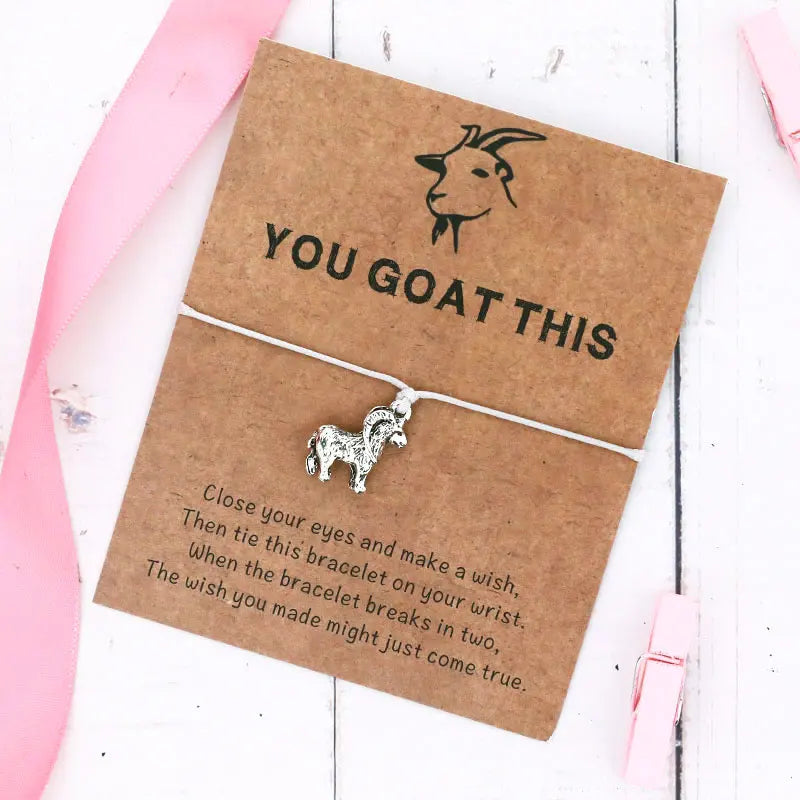 Vintage You Goat This Wish Bracelet Goat Animal Charm Wish Card Friendship Bracelets Goat Jewelry for Women Men Friend Gift
