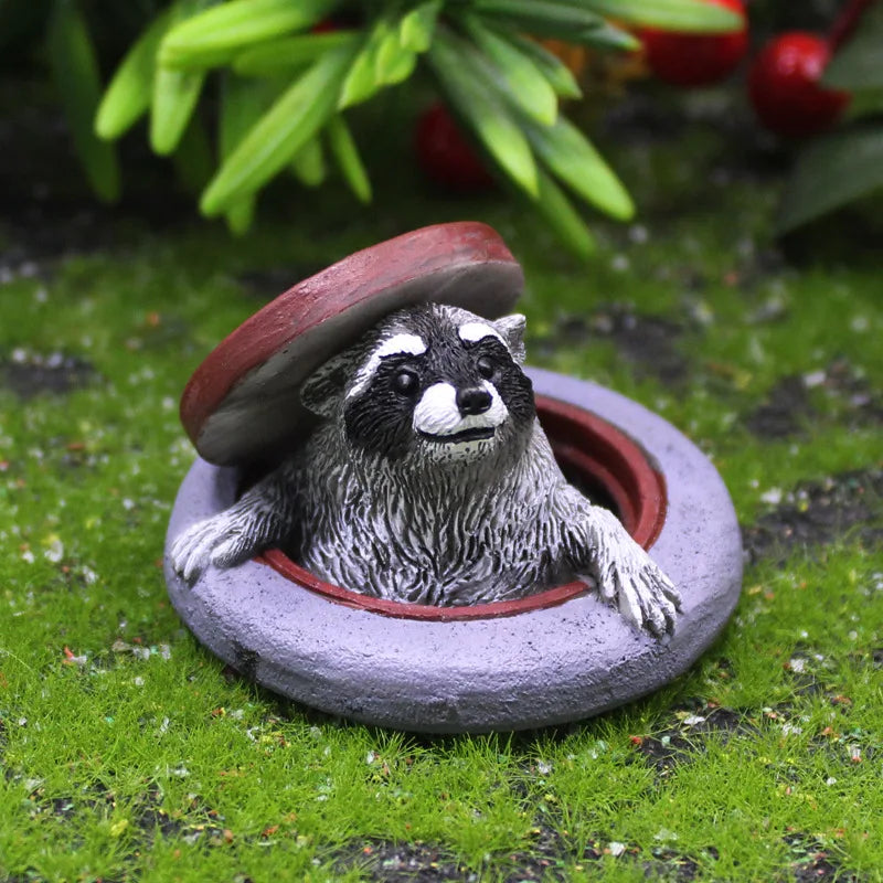 Spring Raccoon Ornaments Creative Garden & Courtyard Decor Simulated Animals Resin Tabletop Vase