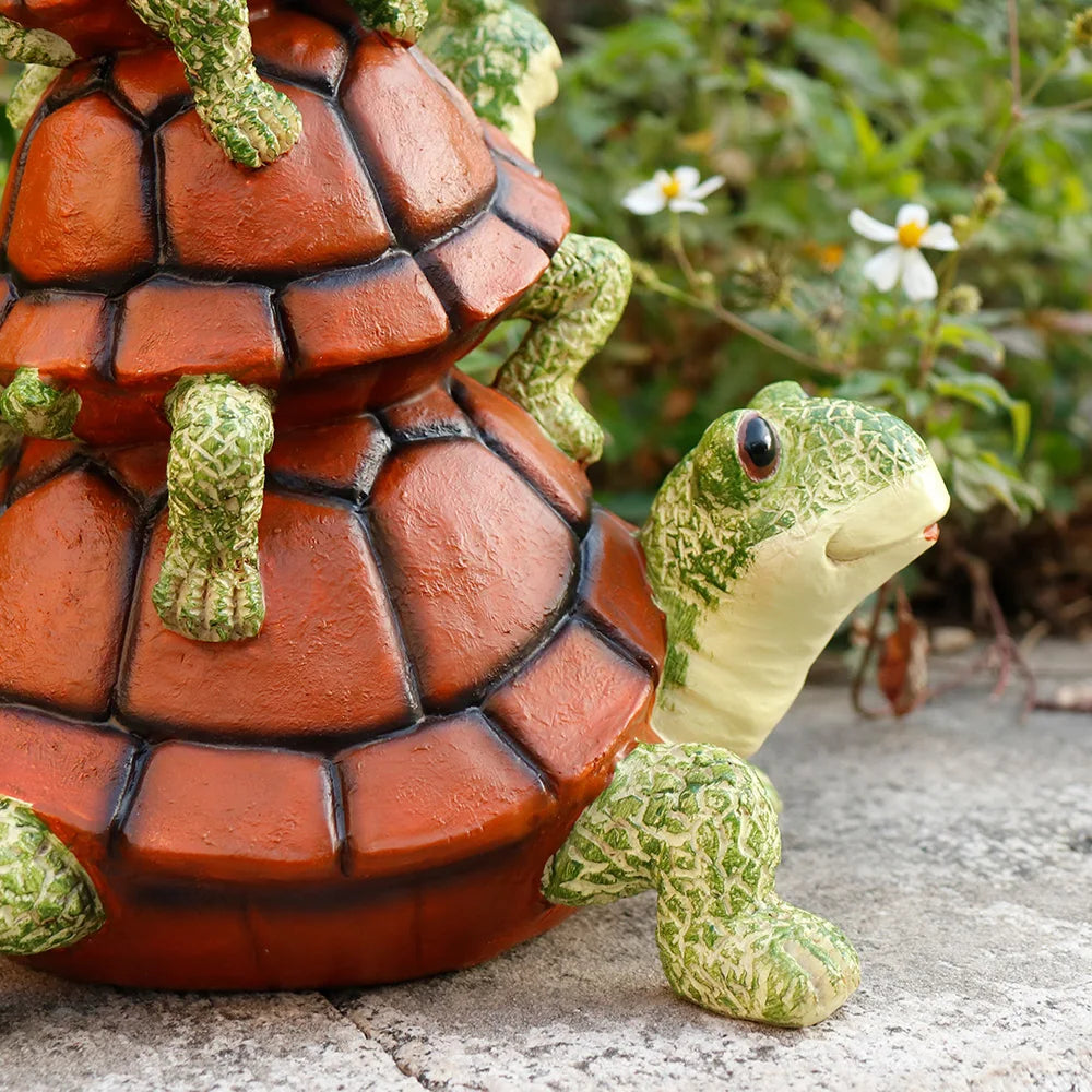 Stacked Turtles Garden Statue with Solar Lantern Resin Turtle Figurine for Outdoor Decor