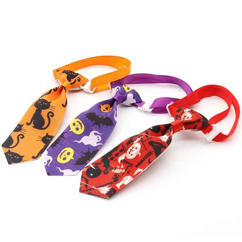 Halloween Dog Tie Cute Novelty Polyester Necktie Pumpkin Ghost Bat Print Party Costume Accessory 16 Colors Available