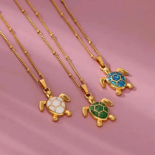 Turtle Zircon Stainless Steel Gold Plated Necklace