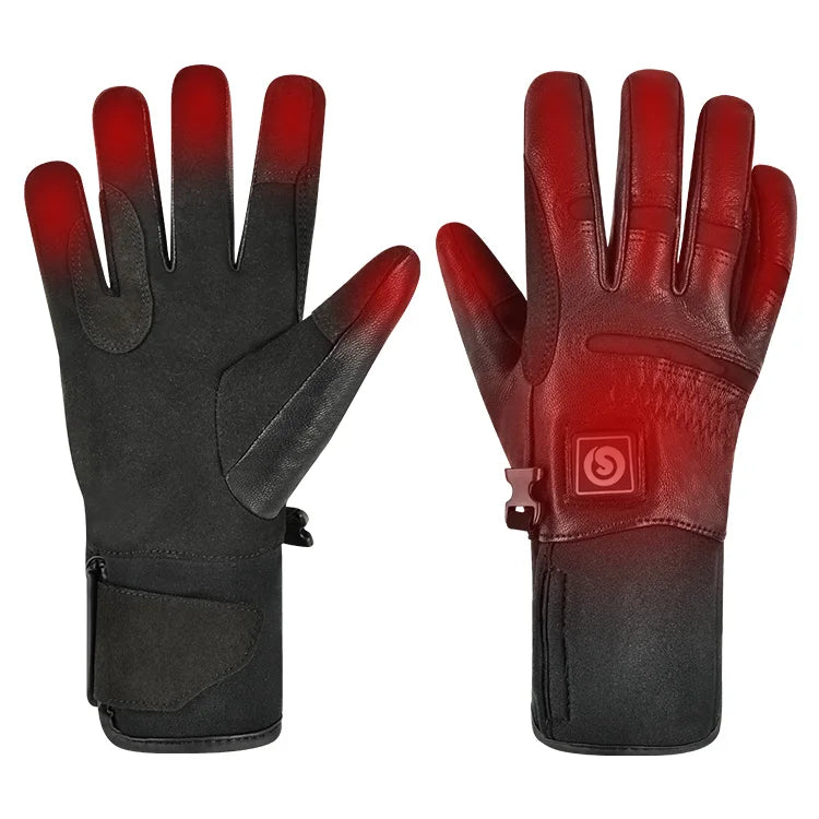 Horse Heated Warm Gloves Leather Electric Waterproof Touchscreen Outdoor Snow Cold Weather 7.4V Rechargeable Heated Gloves
