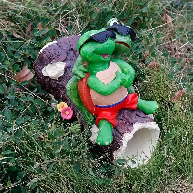 Weird Turtle and Frog Resin Fountain Combination-Hand-painted Cute Style Outdoor Garden Water Feature Display
